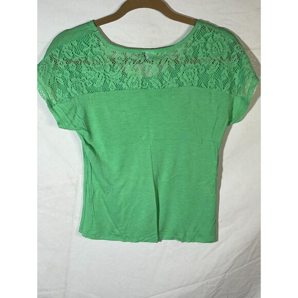 Dots short sleeve shirt lace pocket green polyester medium bust 18" READ - Picture 7 of 11
